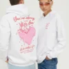 YOURTURN Heart Back Print Relaxed Hoodie UnisexFelpa Con CappuccioWhite Uomo Maglieria E Felpe YO121013W-A11